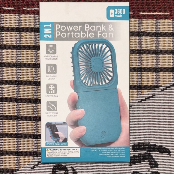digital essentials Other - 2-in-1 Power Bank & Portable Fan - Teal